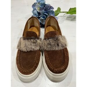 Joyks Suede Fur Loafers‎ Platform Comfort Casual Shoes Brown Size 38